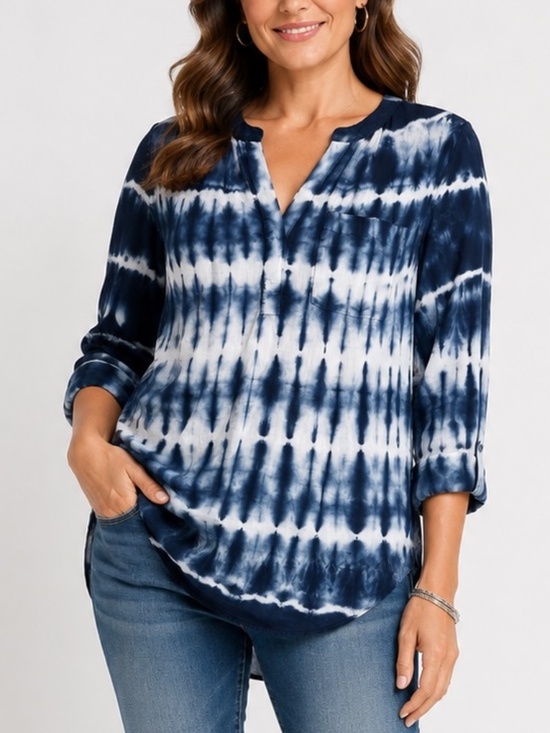 GAP Tops - GAP Tunic Top Womens Size Large Blue White Linen Tie Dye Coastal Boho Oversized